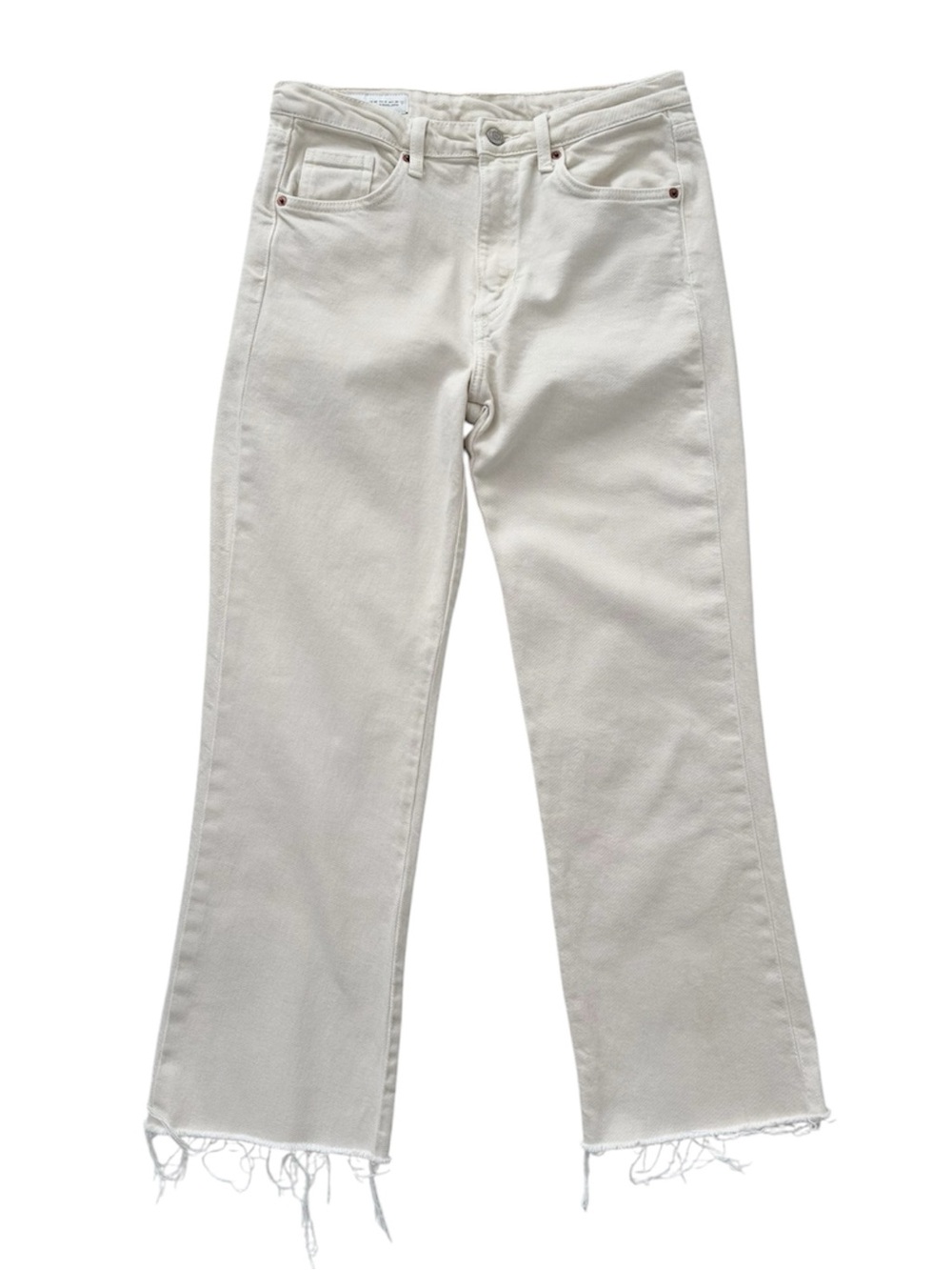 Zara High Waist Cream Straight-Leg Jeans